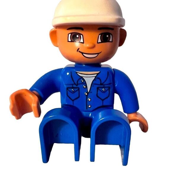 Lego Duplo Male Figure Blue Legs & Shirt, White Helmet - Picture 8 of 8